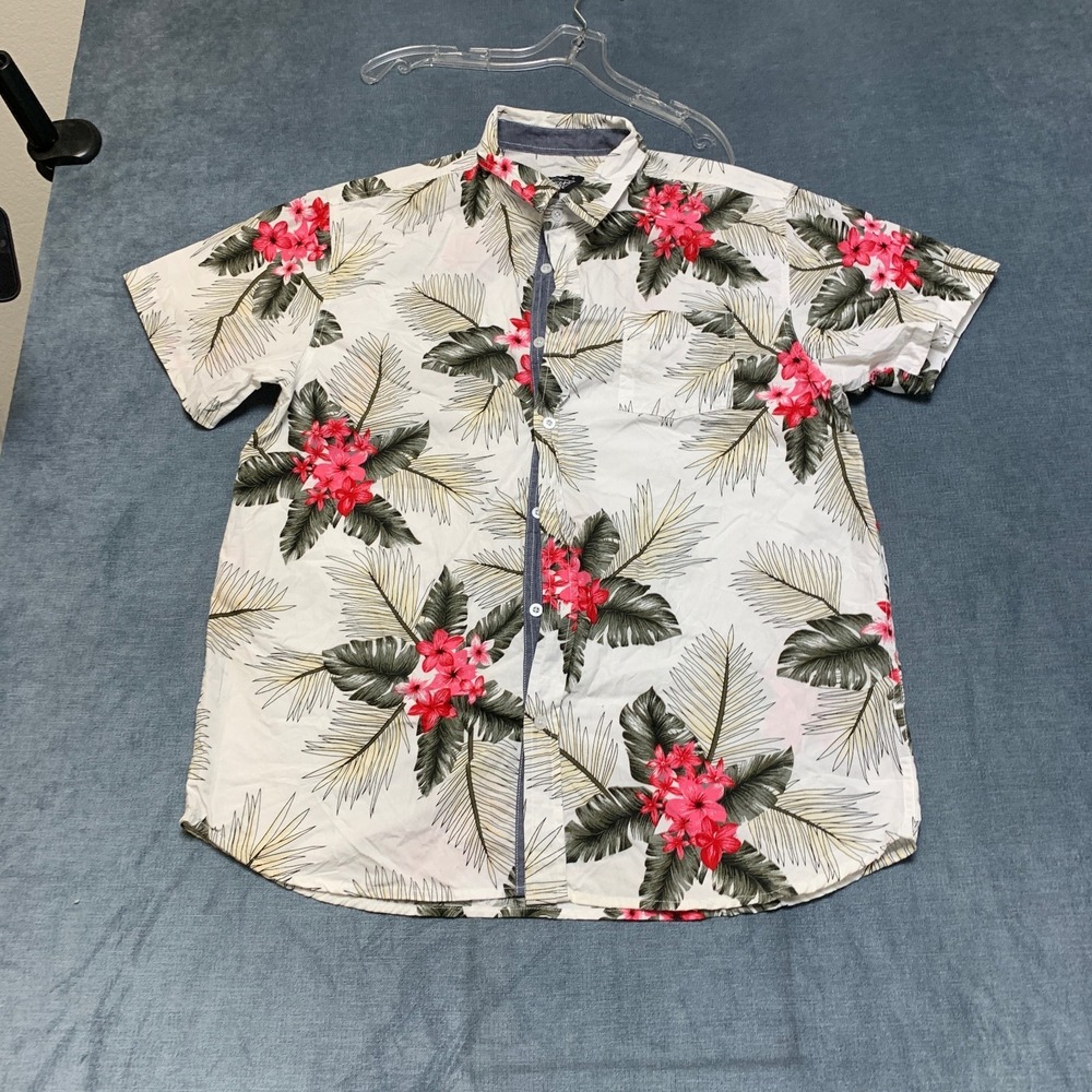 Eighty Eight Hawaiian Shirt Mens XL Multicolor Tropical Leaf Chest Pocket Beach
